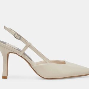 Kim Heels Ivory Crinkle Patent - Cream Slingback Heels